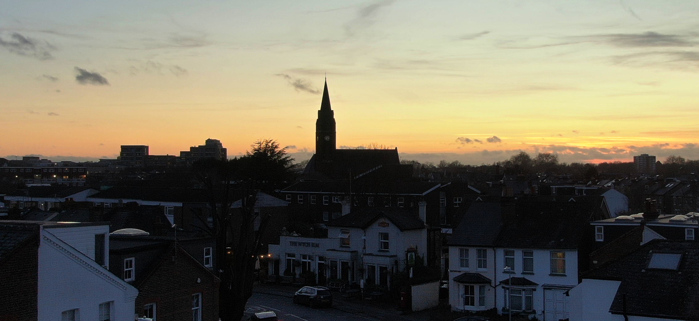 St Lukes, North Kingston with Wych Elm in foreground